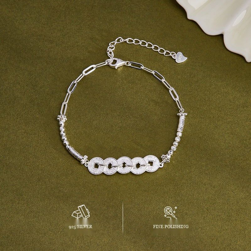 Five Emperor Coins S925 Sterling Silver Talisman Bracelet
