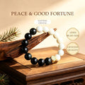 White Shell Pearl & Obsidian Yin-Yang Bracelet | Gilded Talisman for Peace & Balance (12mm)