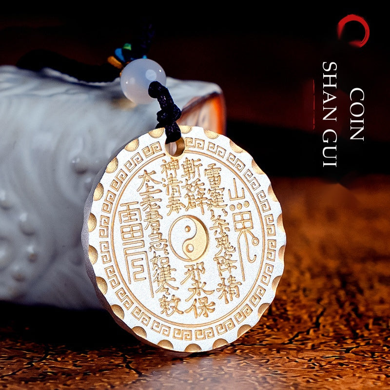 Taoist Shan Gui Amulet Coin Pendant – Qiankun Bagua Peace Buckle Talisman Necklace