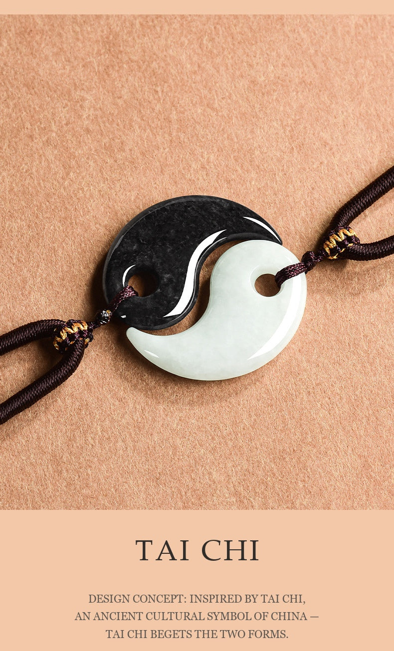 Natural Grade A Jadeite Taiji Yin-Yang Pendant Pair