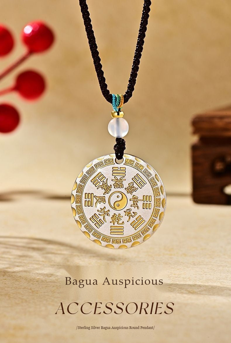 Gilded Fine Silver 999 Bagua & Mountain Spirit Talisman Pendant | Double-Sided Medallion