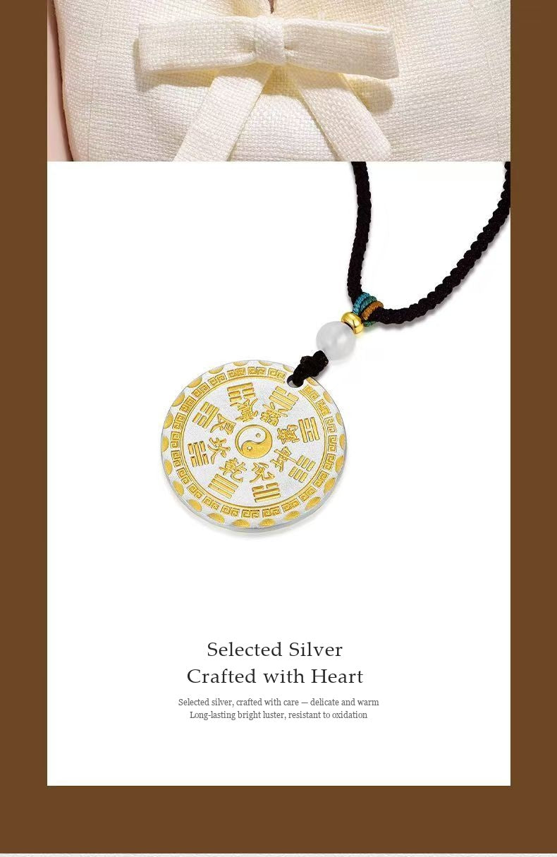 Gilded Fine Silver 999 Bagua & Mountain Spirit Talisman Pendant | Double-Sided Medallion