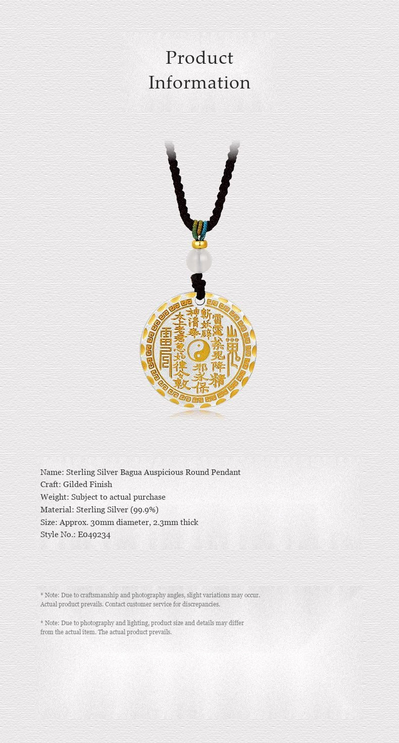 Gilded Fine Silver 999 Bagua & Mountain Spirit Talisman Pendant | Double-Sided Medallion