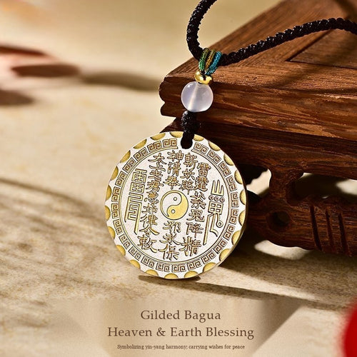 Gilded Fine Silver 999 Bagua & Mountain Spirit Talisman Pendant | Double-Sided Medallion