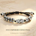 Fine Silver Five Emperor Coins & Pixiu Bracelet - Wealth & Protection Talisman