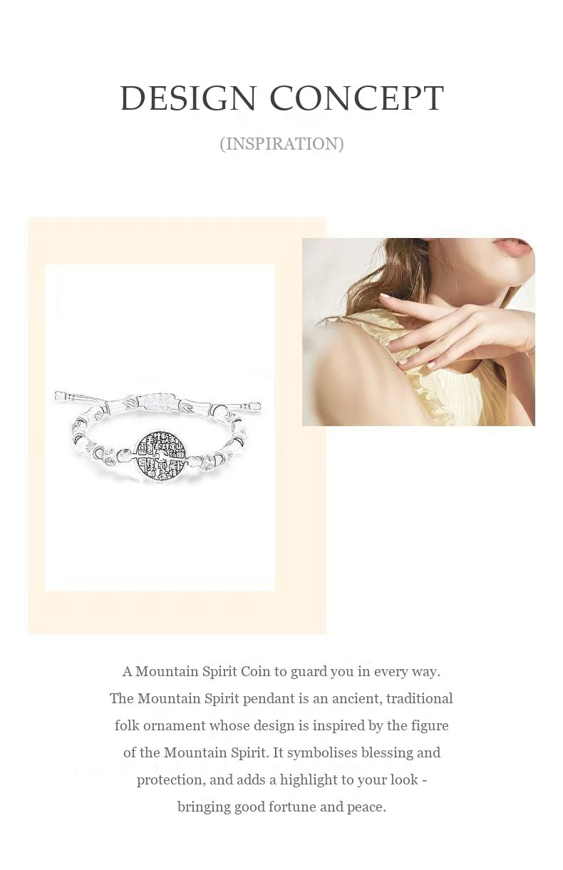 Fine Silver Bamboo & Mountain Spirit Coin Bracelet - Protection & Growth Amulet