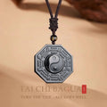 Natural Obsidian Tai Chi Bagua Pendant Necklace | Hand-Carved Taoist Protection Talisman