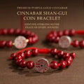 Imperial Cinnabar & S925 Sterling Silver Shan-Gui Charm Coin Bracelet | Taoist Mountain Spirit Protection Talisman