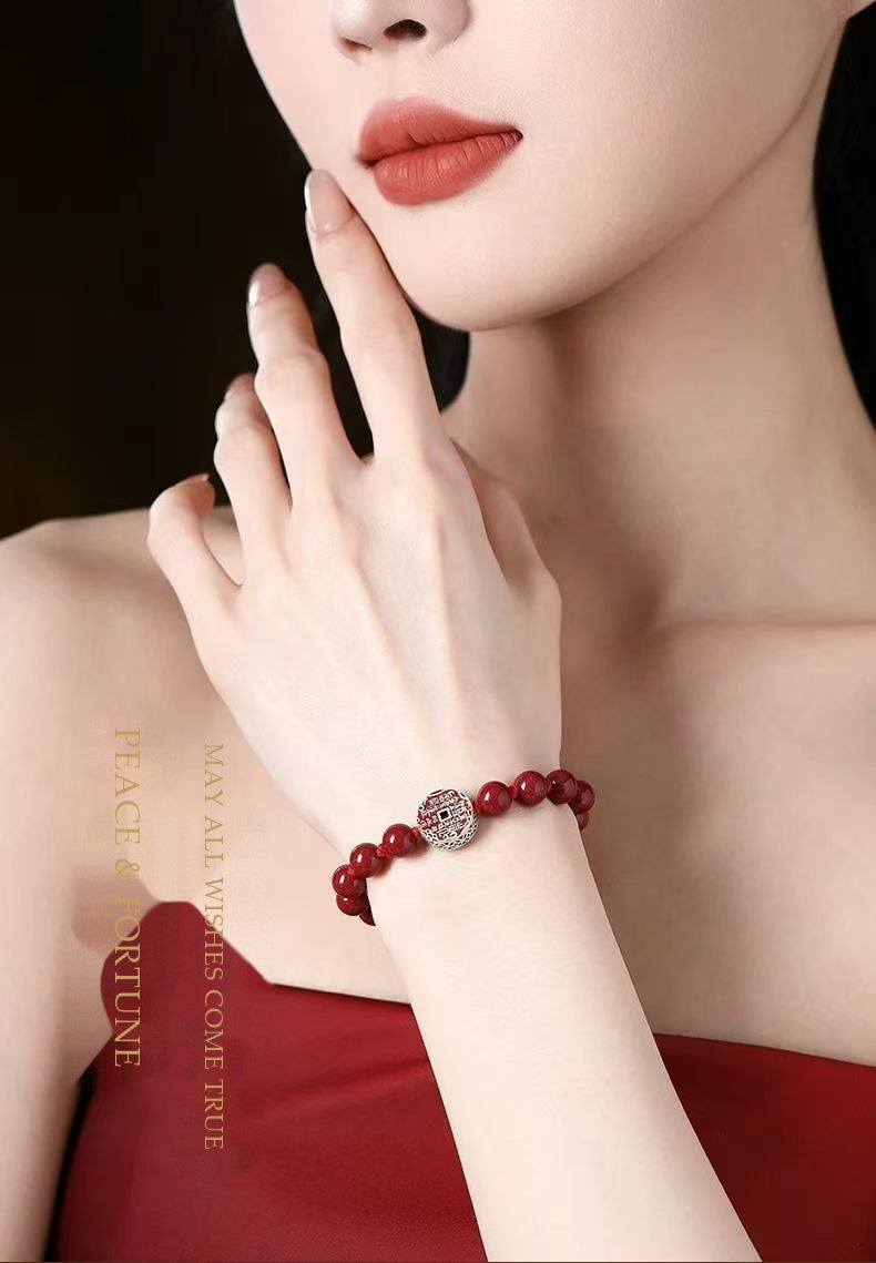 Imperial Cinnabar & S925 Sterling Silver Shan-Gui Charm Coin Bracelet | Taoist Mountain Spirit Protection Talisman
