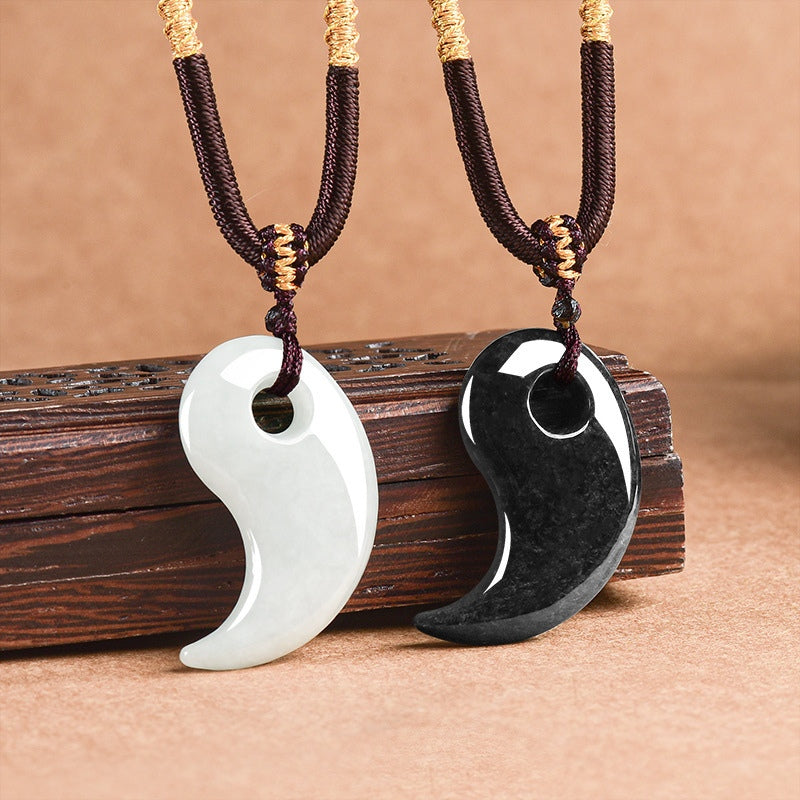 Natural Grade A Jadeite Taiji Yin-Yang Pendant Pair