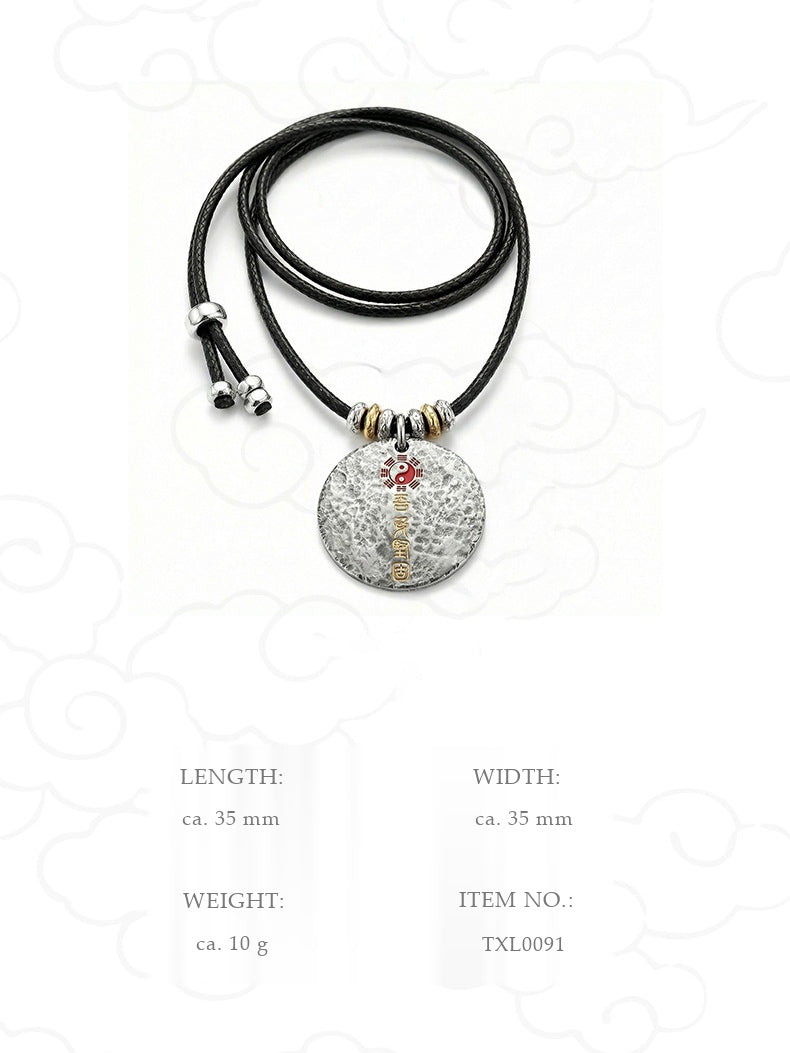 Taoist Taiji Bagua Round Talisman Pendant – Vintage Silver-Plated Neo-Chinese Protection Necklace