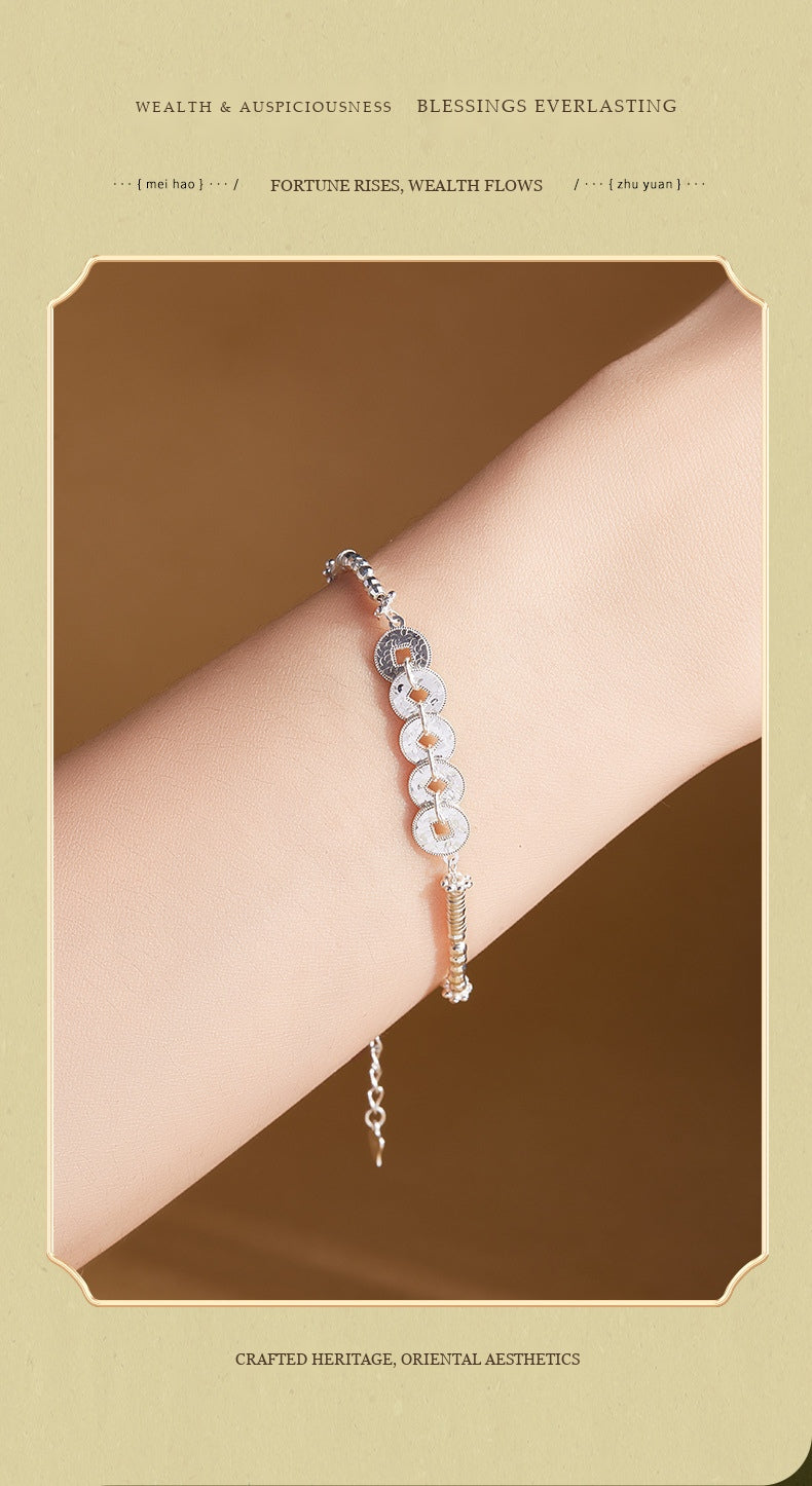 Five Emperor Coins S925 Sterling Silver Talisman Bracelet