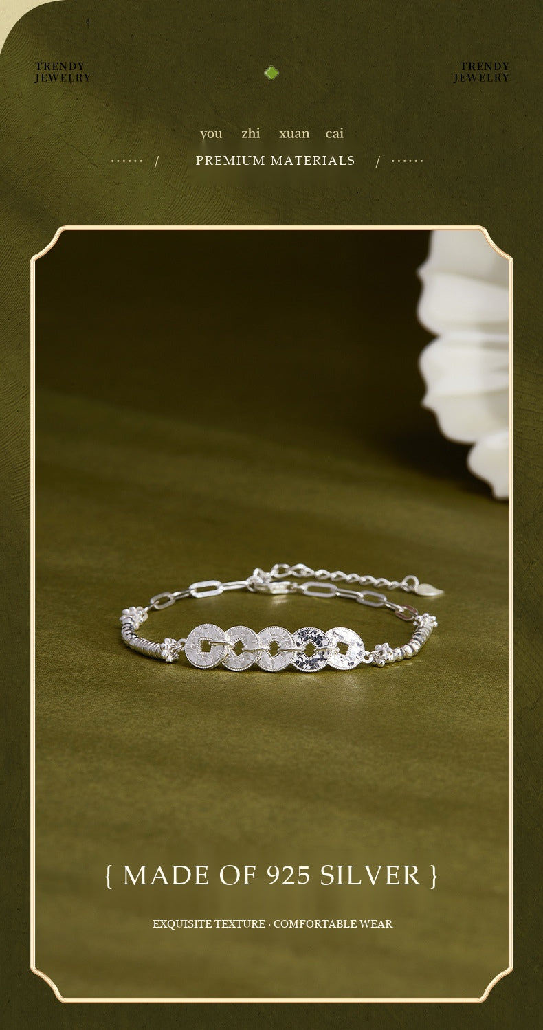 Five Emperor Coins S925 Sterling Silver Talisman Bracelet
