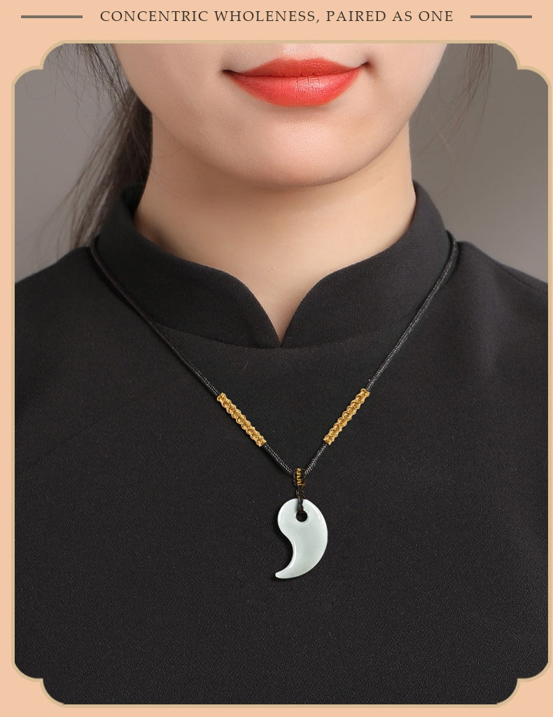 Natural Grade A Jadeite Taiji Yin-Yang Pendant Pair