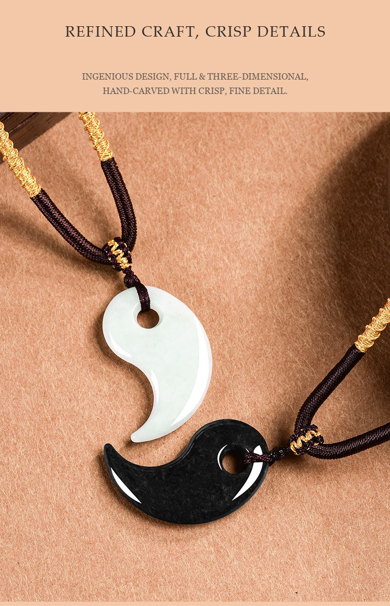 Natural Grade A Jadeite Taiji Yin-Yang Pendant Pair