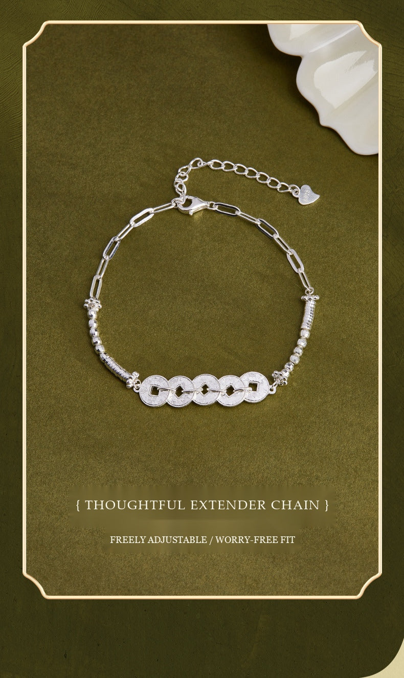 Five Emperor Coins S925 Sterling Silver Talisman Bracelet