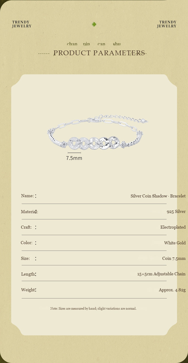 Five Emperor Coins S925 Sterling Silver Talisman Bracelet