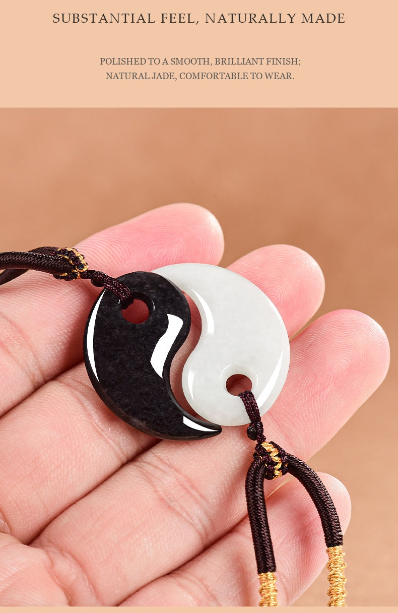 Natural Grade A Jadeite Taiji Yin-Yang Pendant Pair