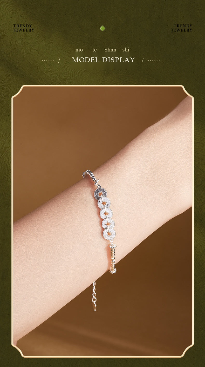 Five Emperor Coins S925 Sterling Silver Talisman Bracelet