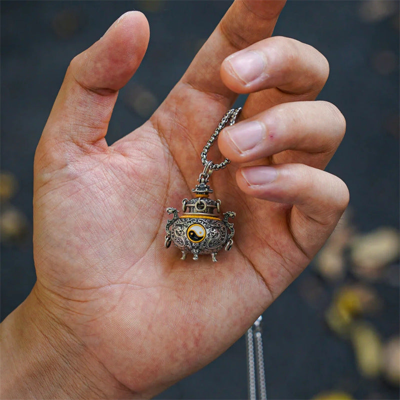 Vintage Bagua Incense Burner Taoist Talisman Pendant Necklace