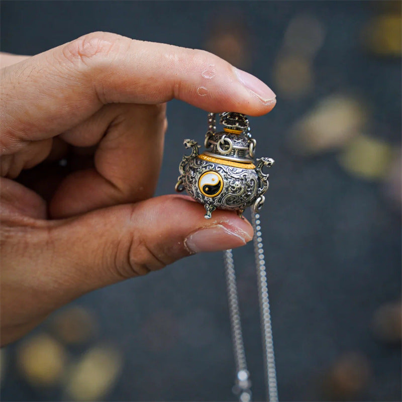 Vintage Bagua Incense Burner Taoist Talisman Pendant Necklace