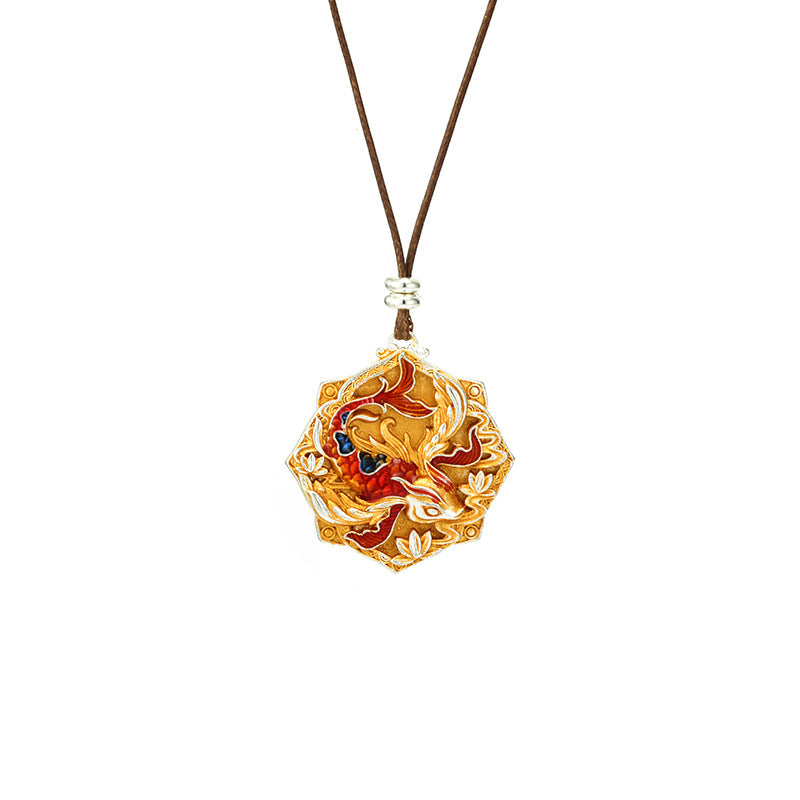 Gilded Enamel Koi Double-Sided Openwork Pendant Necklace