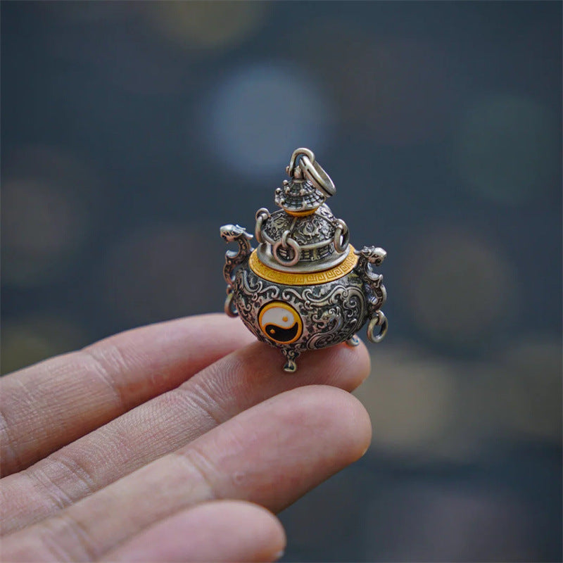 Vintage Bagua Incense Burner Taoist Talisman Pendant Necklace