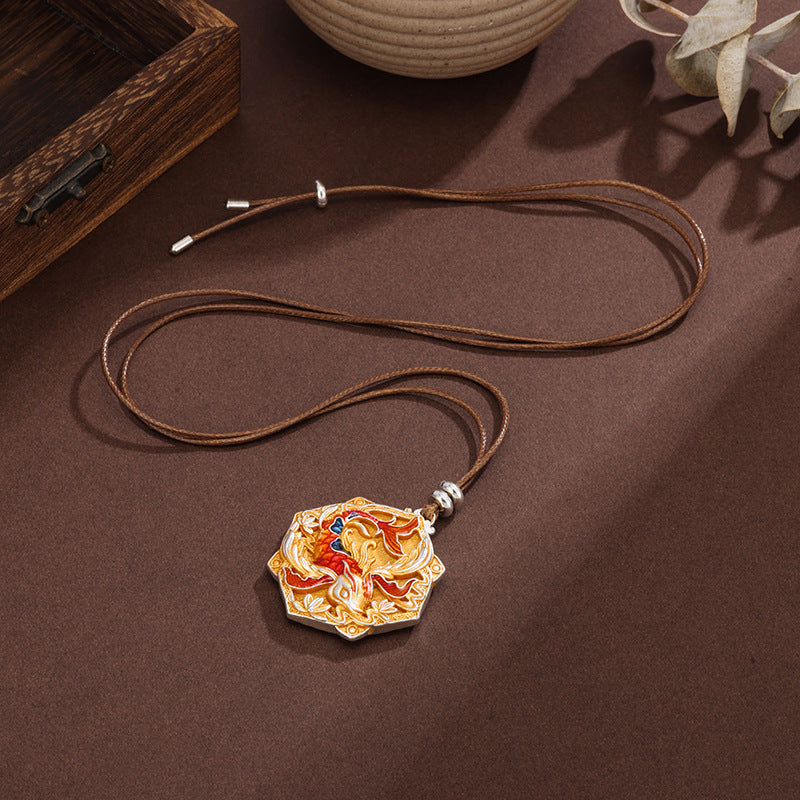 Gilded Enamel Koi Double-Sided Openwork Pendant Necklace