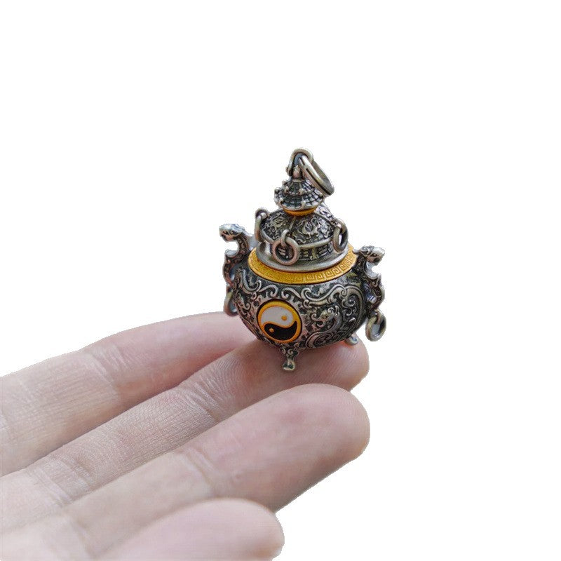 Vintage Bagua Incense Burner Taoist Talisman Pendant Necklace
