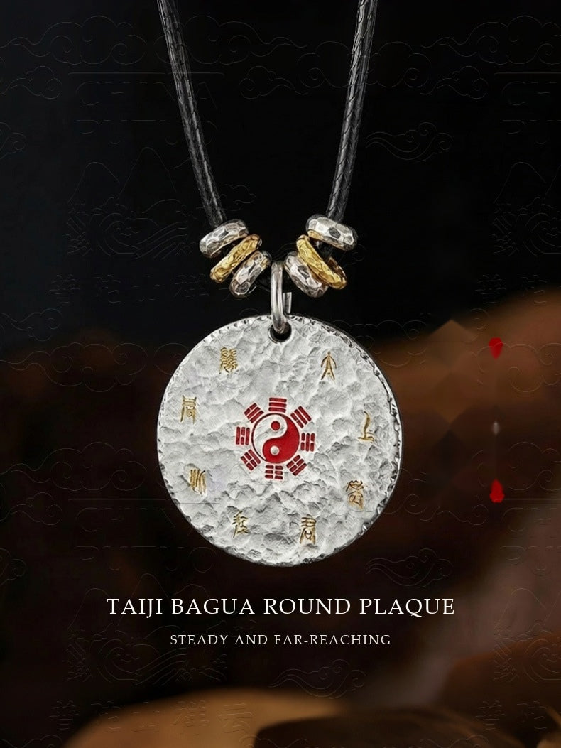 Taoist Taiji Bagua Round Talisman Pendant – Vintage Silver-Plated Neo-Chinese Protection Necklace